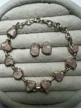 Sterling Silver Raw Morganite Necklace and Earrings Set